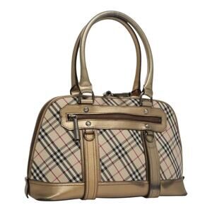 Burberry Nova Check Hand Bag Canvas Leather Beige Gold